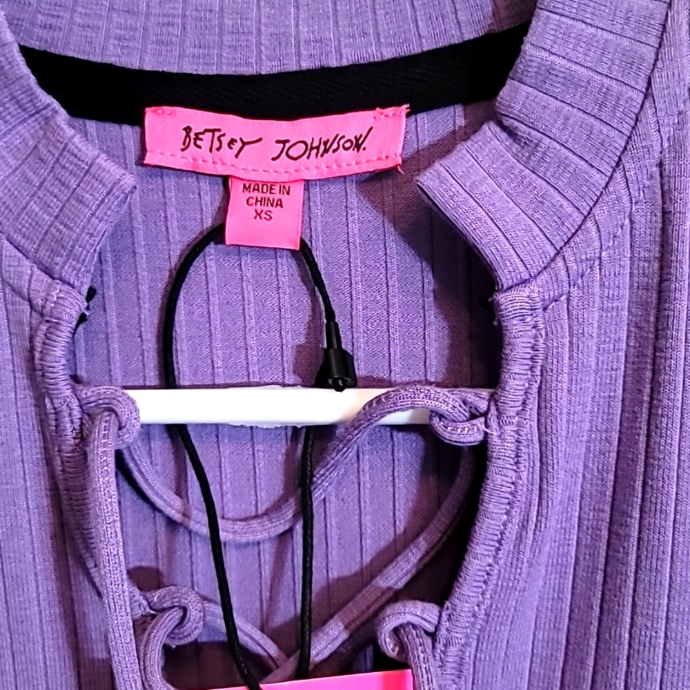 BETSEY JOHNSON Rib-Knit Lace-Up Bodycon Dress in Violet - Picture 10 of 13